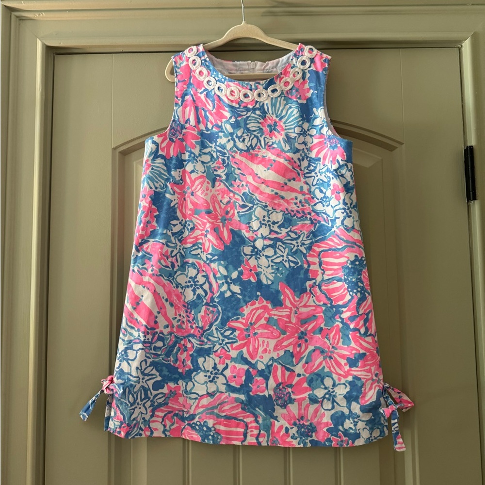 LILY PULITZER Girls Vibrant Colorful Tropical Shift Dress Size 8 EUC Pink/Blue